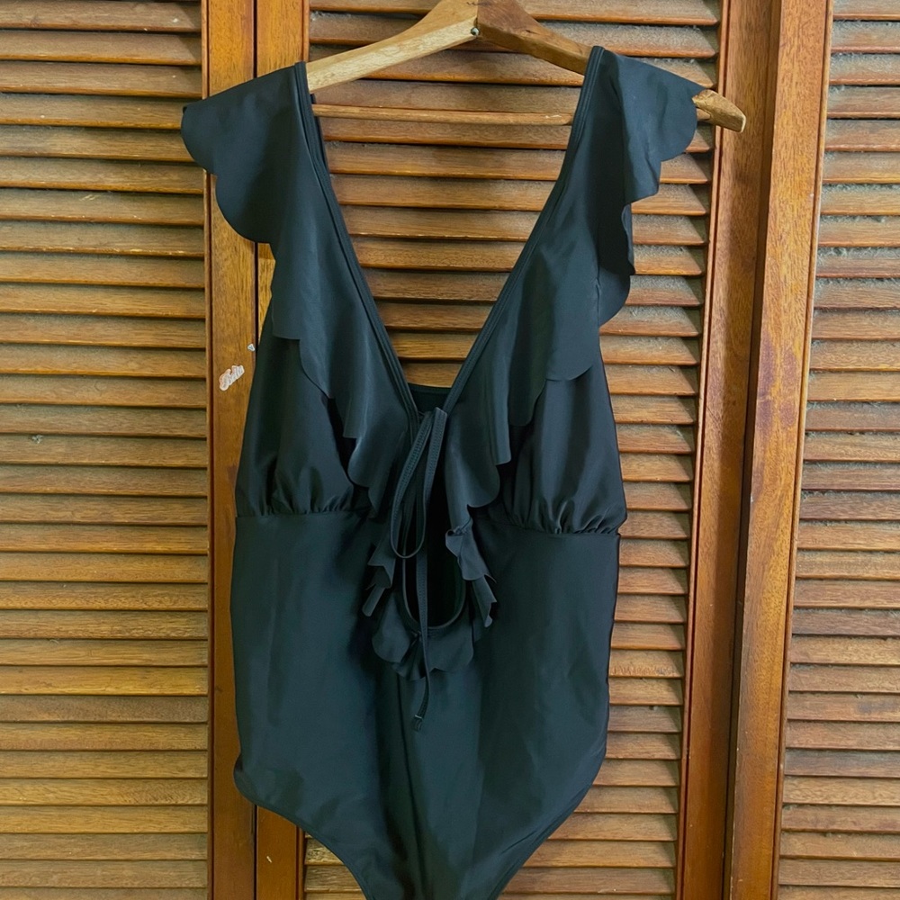 Plus Ruffle Trim Tie One Piece Suit